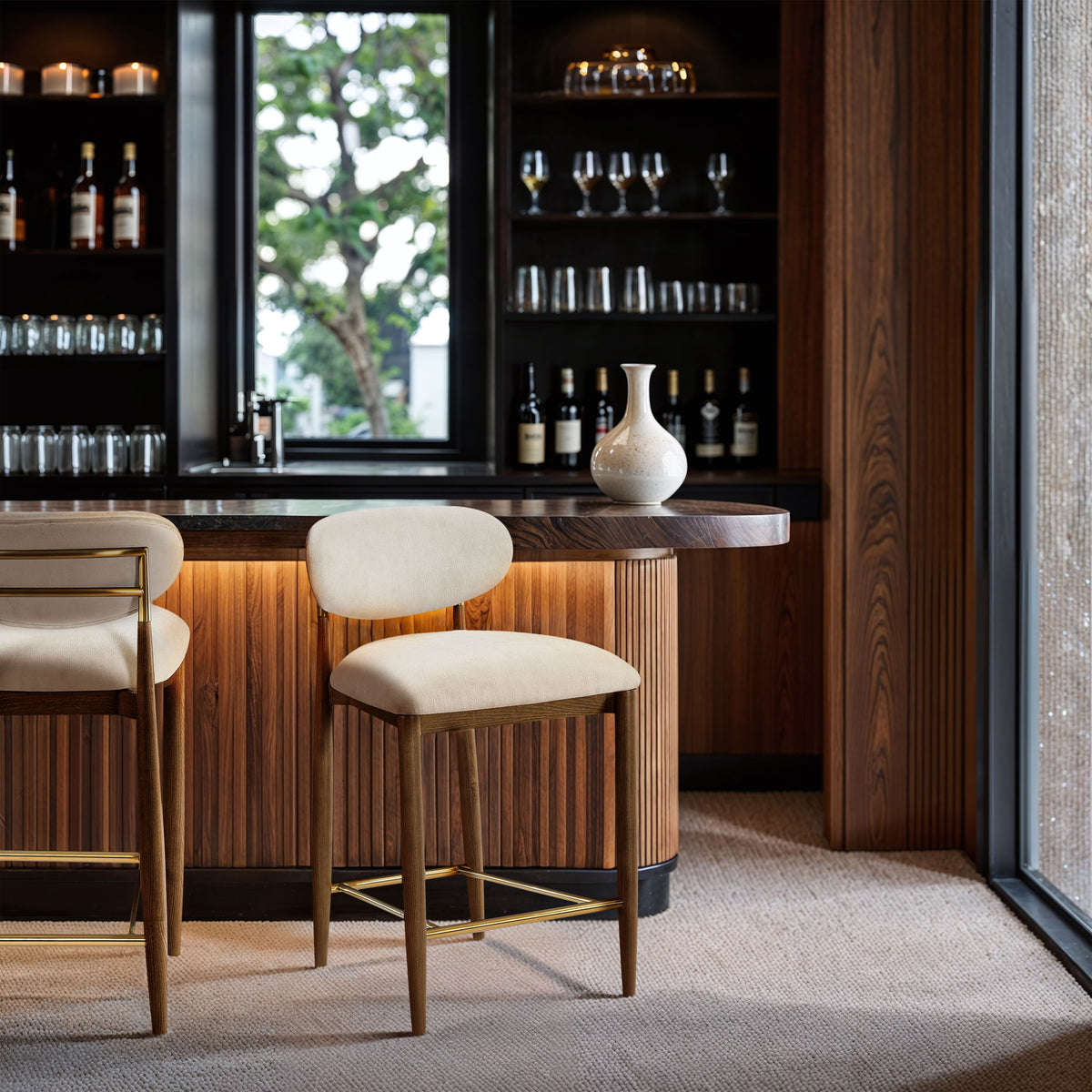 Riccio - Fabric Stool - Walnut Frame