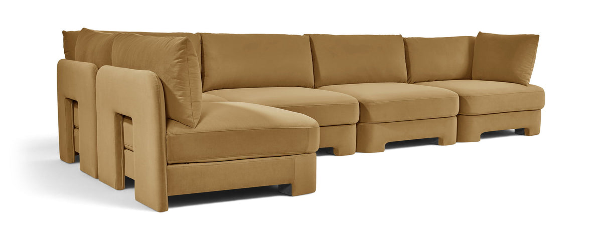 Hammond - Velvet Performance Fabric Upholstered 5 Piece L-Shaped Sectional