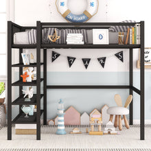 Load image into Gallery viewer, Loft Bed With 4 Tier Shelves And Storage
