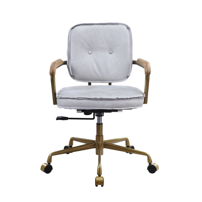 Siecross - Vintage Top Grain Leather Office Chair - Antique White / Gray