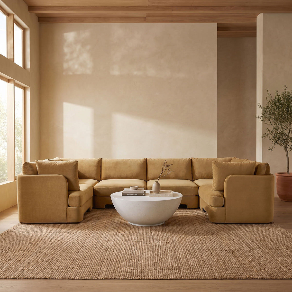 Hammond - Velvet Performance Fabric Upholstered 6 Piece U-Shaped Sectional