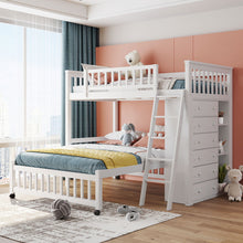 Load image into Gallery viewer, Bunk Bed With 6 Drawers And Flexible Shelves, Bottom Bed With Wheels
