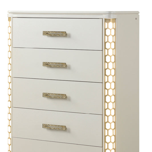 Jasmine - 5 Drawer Chest With Side LED Lightning - Beige