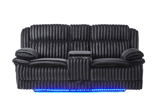 U8686 - Power Console Reclining Loveseat With LED And Hidden Drawer - Black