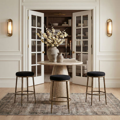 Ferro - Performance Fabric Upholstered Backless Bar Stool - Antique Brass