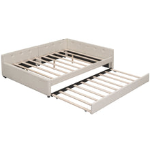 Load image into Gallery viewer, Queen Size Upholstered Platform Bed With USB And Twin Trundle - Beige
