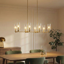 Load image into Gallery viewer, Willow - 8 Lights Island With Clear Ribbed Pendant Lamp Satin - Antique Brass / Clear / Gold
