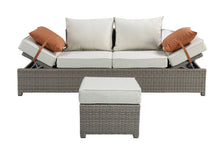 Load image into Gallery viewer, Salena - All Weather Wicker Patio Sofa &amp; Ottoman With 2 Toss Pillows - Beige / Gray
