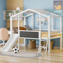 Load image into Gallery viewer, Loft House Bed With Ladder And Slide, With board And Light Strip On The Roof
