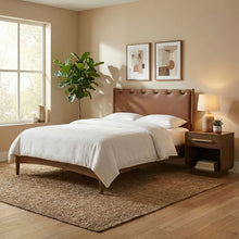 Load image into Gallery viewer, Santos - Vegan Leather Headboard And Wood Bed - Waxed Brown Frame
