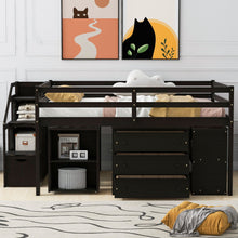 Load image into Gallery viewer, Loft Bed With Retractable Writing Desk And 3 Drawers With Storage Stairs And Shelves
