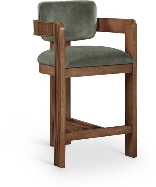 Sacha - Velvet Stool With Brown Base