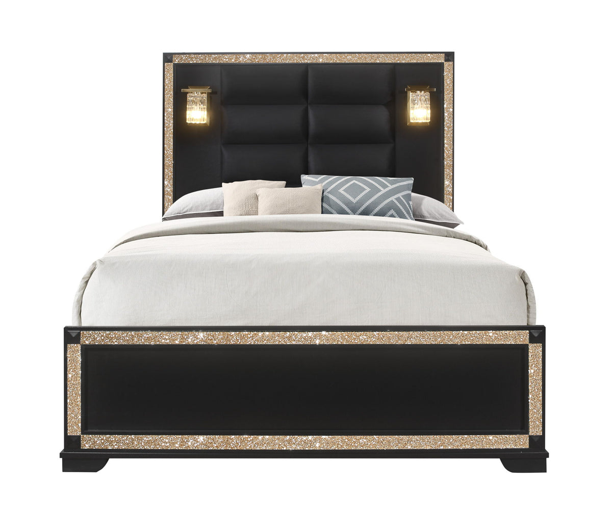 Blake - Queen Bed Headboard & Footboard - Black / Gold
