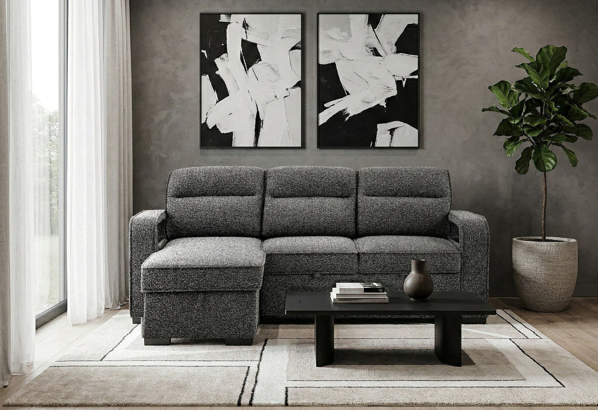 U2601 - Sofa Bed Reversible Loveseat With Pull Out And 2 Arms - Dark Gray