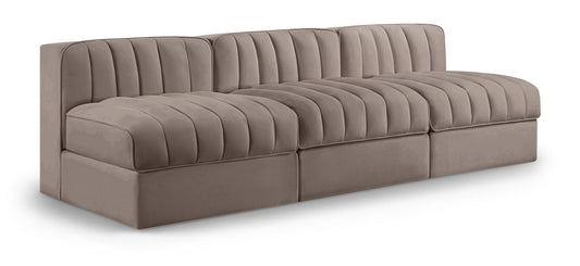 Rummi - Velvet Performance Fabric Upholstered 3 Piece Modular Armless Sofa
