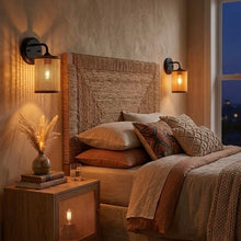 Load image into Gallery viewer, Reef - Single Lights Wall Sconce With Natural Shade Rustic Wicker Wall Light - Black / Rattan
