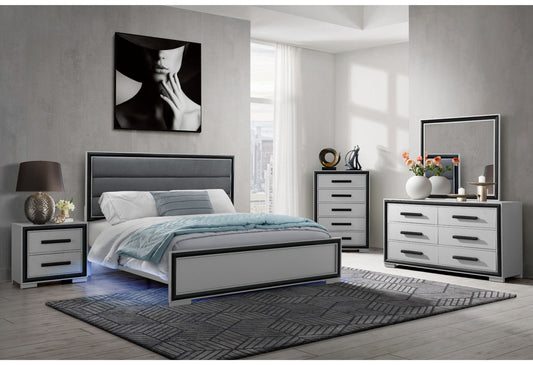 Amelia - 4 Piece Queen Bedroom Set (Queen Bed With LED, Dresser, Mirror And Nightstand) - Black / Gray