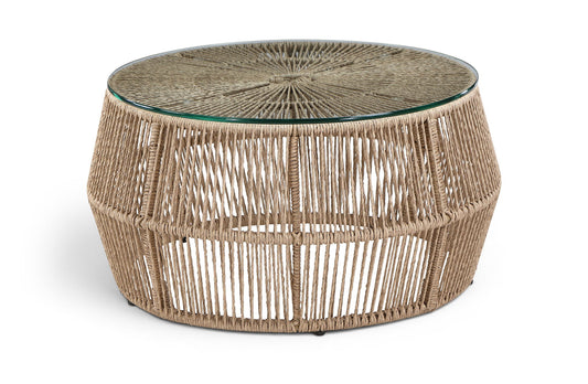 Coastline - Tempered Glass Top And Wicker Outdoor Patio Coffee Table - Natural | Natural