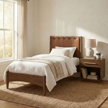 Load image into Gallery viewer, Santos - Vegan Leather Headboard And Wood Bed - Waxed Brown Frame
