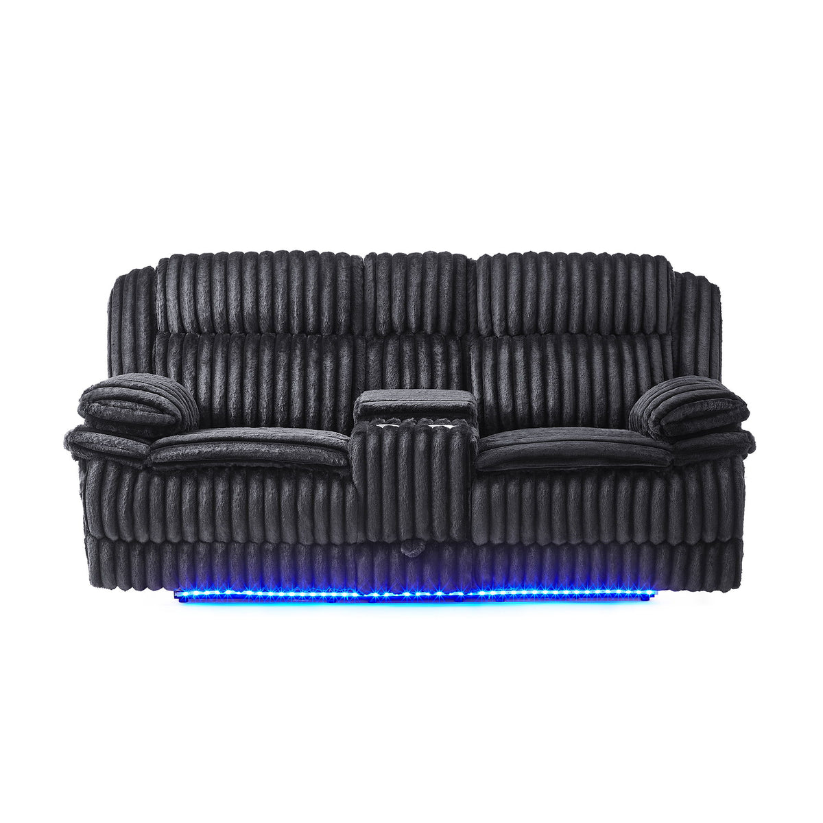 Winston - Power Console Recliner Loveseat With LED And Hidden Drawer - Black