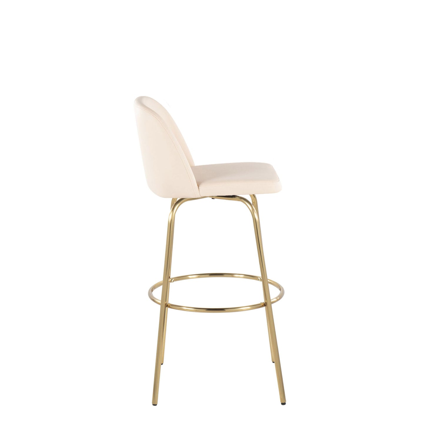 Toriano - Contemporary Fixed Height Barstool With Swivel With Round Footrest (Set of 2) - Cream / Gold