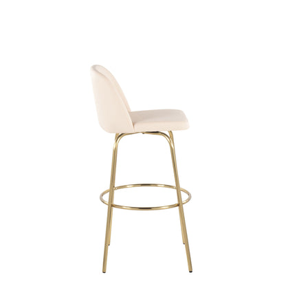 Toriano - Contemporary Fixed Height Barstool With Swivel With Round Footrest (Set of 2) - Cream / Gold