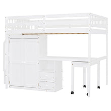 Load image into Gallery viewer, Loft Bed With Stairs, Bookshelf, Drawers, Desk &amp; Wardrobe, Space Saving Multifunctional Furniture
