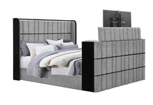 Load image into Gallery viewer, Isabella - King Upholstered Bed With LED, TV Lift, Bluetooth Speaker And Firpeplace Crystal - Gray
