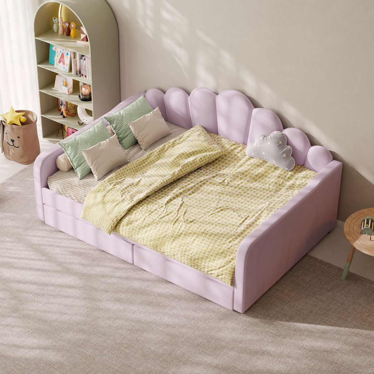 Shell Shaped Upholstered Daybed Frame With Slats