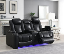 Load image into Gallery viewer, U92 - LED Power Reclining With Power Headrest, Bluetooth Speaker, And Drop Down Table Loveseat - Black
