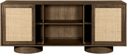 Windsor - Solid Wood And Brown Cane Sideboard / Buffet With Cylindrical Legs - Brown