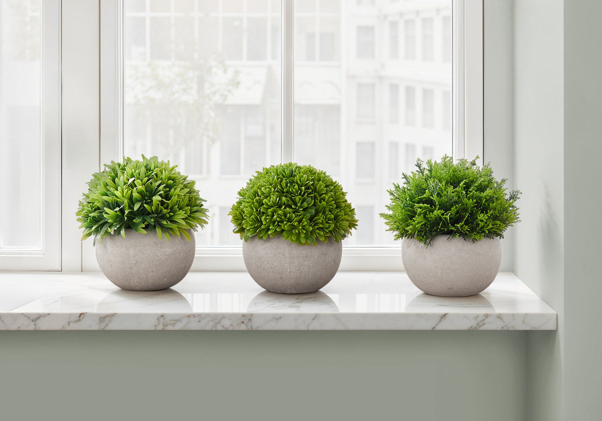 5" Tall, Artificial Plant, Grass, Indoor, Faux, Fake, Table, Greenery, Potted, Decorative (Set of 3) - Green - Ego Home Furniture