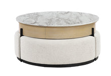 Load image into Gallery viewer, T42 - 4 Piece Living Room Set (Coffee Table With 3 Stools) - Cream / Natural
