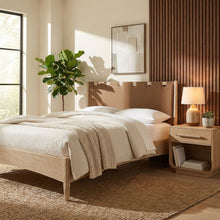 Load image into Gallery viewer, Santos - Vegan Leather Headboard And Wood Bed - Waxed Natural Frame
