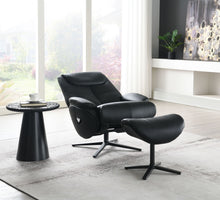 Load image into Gallery viewer, Labotina - Top Grain Leather Accent Chair With Swivel &amp; Ottoman - Black
