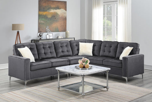 U333 - Velvet 4 Piece Sectional - Dark Gray