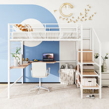 Load image into Gallery viewer, Loft Bed With Desk And Grid, Stylish Frame With Lateral Storage Ladder And Wardrobe
