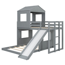 Load image into Gallery viewer, Loft Bunk Bed With Playhouse, Farmhouse, Ladder, Slide And Guardrails
