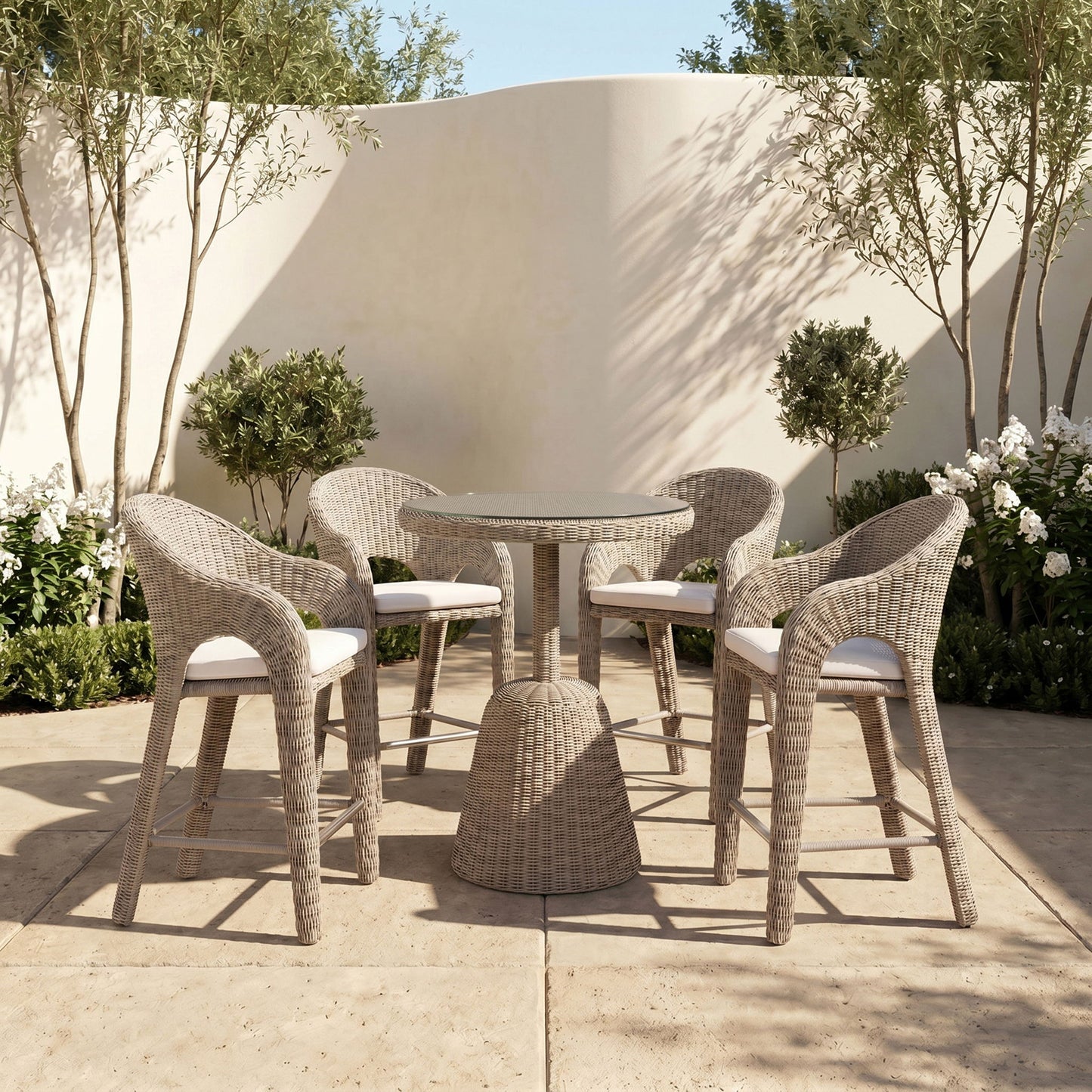 Seacrest - Tempered Glass Top And Wicker Outdoor Patio Counter Height Table