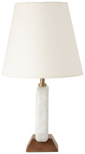 Load image into Gallery viewer, Solis - 14" Genuine Marble And Mango Wood Base With Linen Textured Fabric Shade Table Lamp
