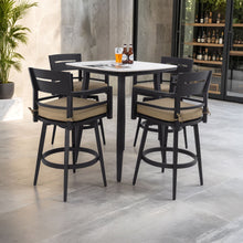 Load image into Gallery viewer, 5 Pieces Outdoor Patio Bar Set, Rounded Square Sintered Stone Table &amp; 4 Swivel Bar Chairs
