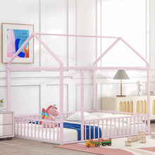 Load image into Gallery viewer, Metal Bed House Bed Frame With Fence
