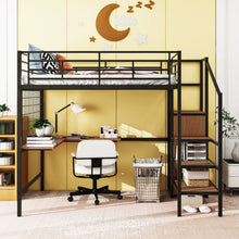 Load image into Gallery viewer, Loft Bed With Desk And Grid, Stylish Frame With Lateral Storage Ladder And Wardrobe
