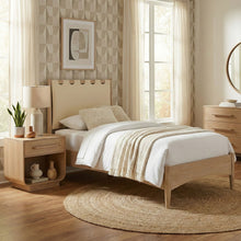 Load image into Gallery viewer, Santos - Vegan Leather Headboard And Wood Bed - Waxed Natural Frame
