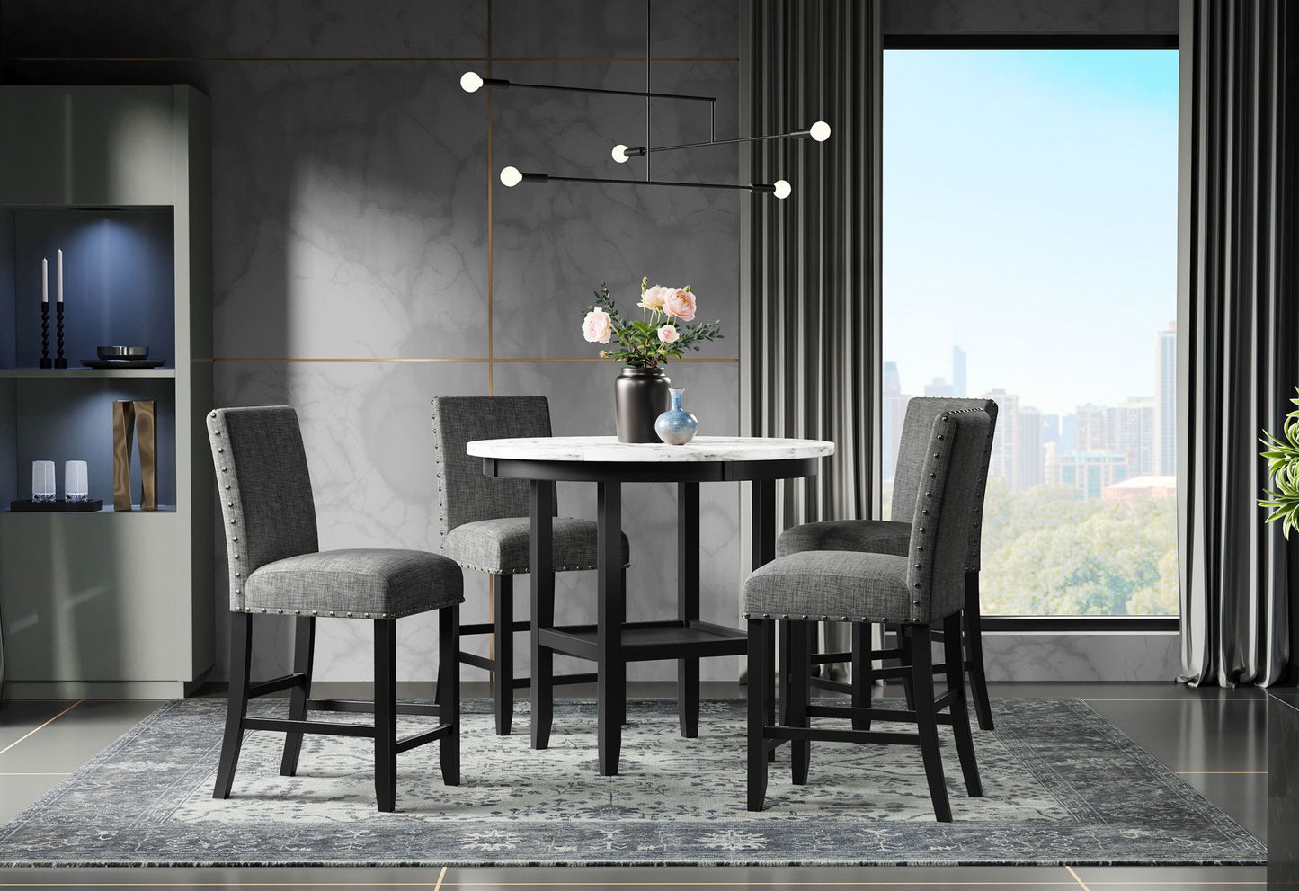 D40011 - 5 Piece Dining Room Set (D40011 Bar Table And D1622 Four Bar Stools) - Dark Gray