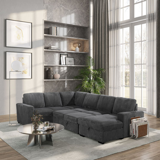 U2660 - L Shape Sectional With Pull Out Sofa Bed - Gray