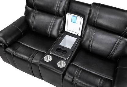 U8880 - Power Console Reclining Loveseat With Armrest Cupholder, Console Cooler With Watch Charger - Black