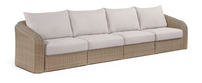 Seacrest - Olefin Water Resistant Fabric And Wicker 4 Piece Outdoor Patio Modular Sofa