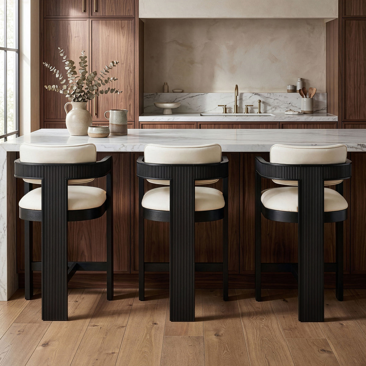 Sacha - Vegan Leather Upholstered Counter Stool With Black Base