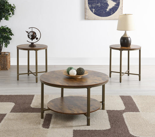 T330 - Round Coffee Table & 2 End Tables - Dark Brown